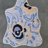 Luxury Bloom Silk Wool 30123 designer rug with abstract floral pattern in blue, beige, and navy on gray, high-end handmade wool and silk.