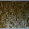 Square designer rug design with abstract metallic patterns in gold, bronze, and silver tones.