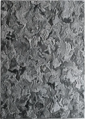 Custom Hide 16290 luxury designer rug with a layered crumpled gray pattern, handmade hide rug quality.