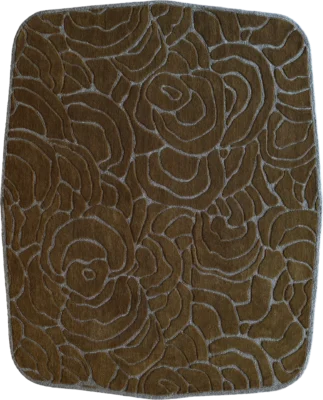 Luxury designer rug in brown with raised abstract swirl, handmade wool and silk.
