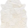 Luxury designer rug in cream and white geometric patchwork with an irregular hide shape.