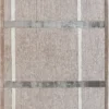 Luxury designer rug in beige wool with silk accents, white and gray stripes, and high-end handmade craftsmanship.