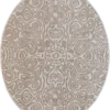 Luxury designer round rug in beige and light brown, handmade wool with organic pattern.