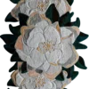 Sweet Hide 26095 luxury designer rug with stylized flowers over dark green leaves on a black background.