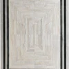 Faceta Hide 15388 is a luxury designer rug with geometric patterns in white, cream, and gray, bordered in bold dark gray.