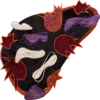 Luxury designer rug with irregular black base, outlined leaf motifs, and bold orange borders.