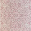 Urushi Wool 28585 designer rug in pink and white shows a symmetrical abstract pattern with luxury handmade wool craftsmanship.
